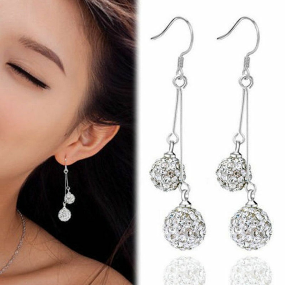 Cute Silver Crystal Dangle Earrings - Picture 3 of 4